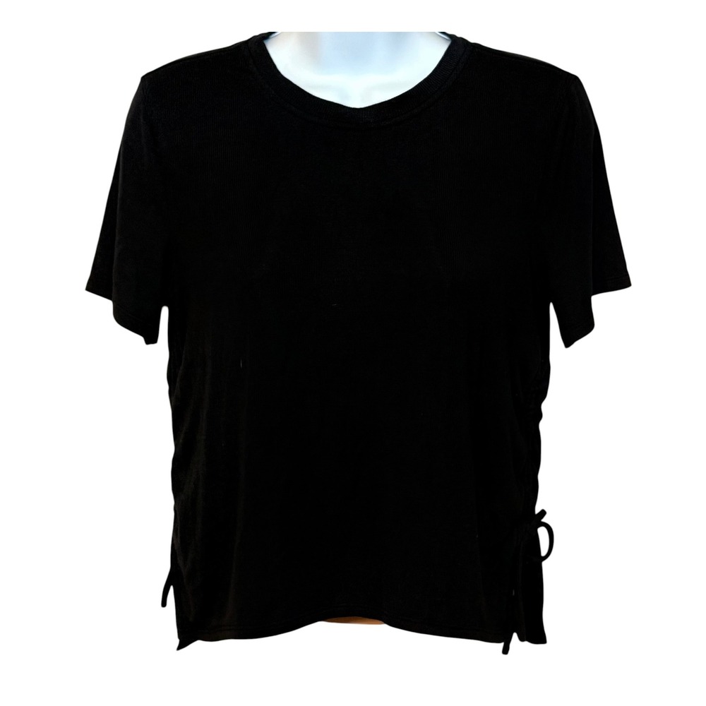 Lululemon Ribbed Side Cinch Short Sleeve Top Black‎ Athletic Crew Neck Womens XS